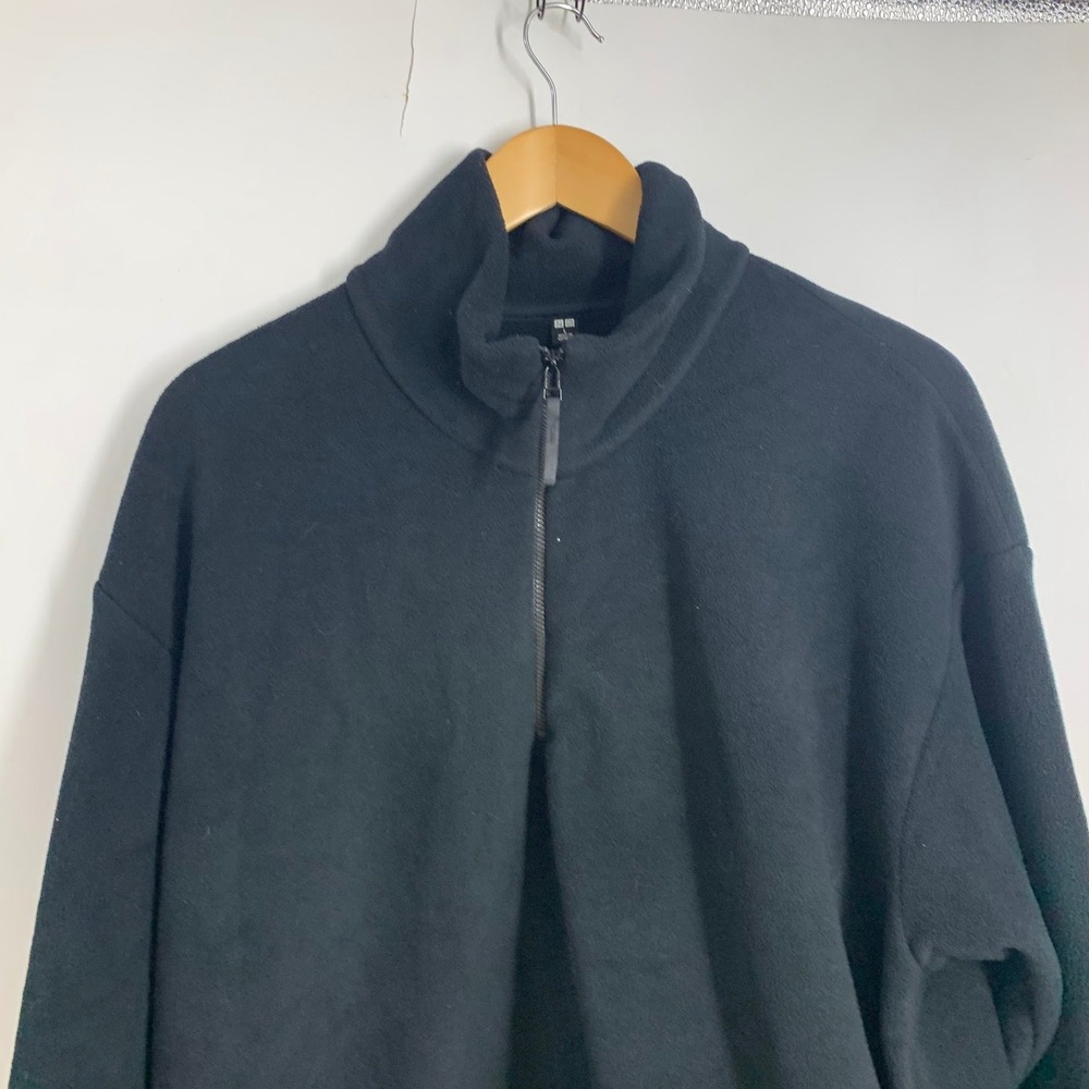 Uniqlo Mens Large Black Fleece Quarter Zip Pullover Sweater 241-449751 Recycled - Picture 2 of 10